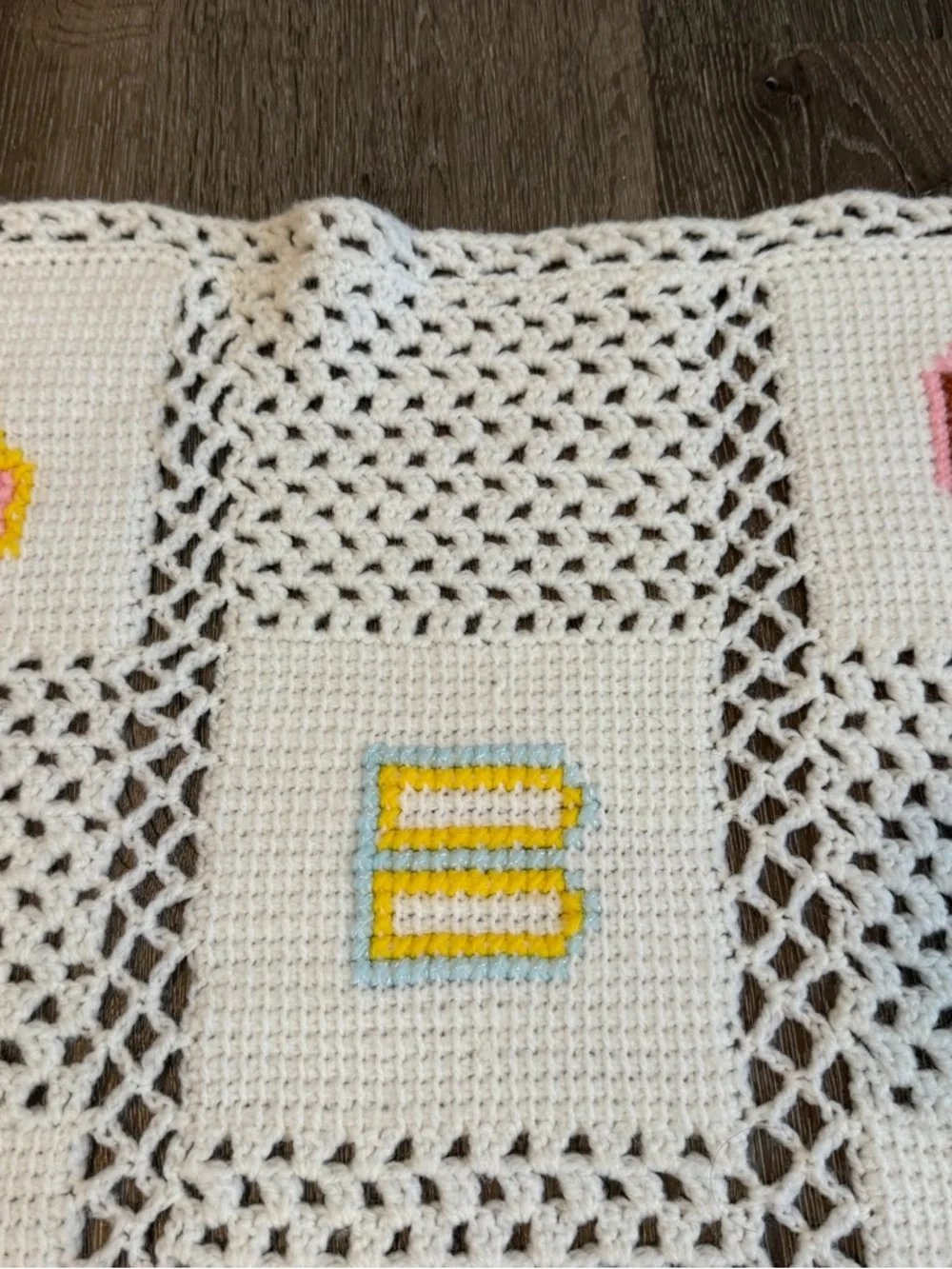 Vintage Crochet Granny Square Baby Blanket ABC 123 Letters & Numbers Nursery
